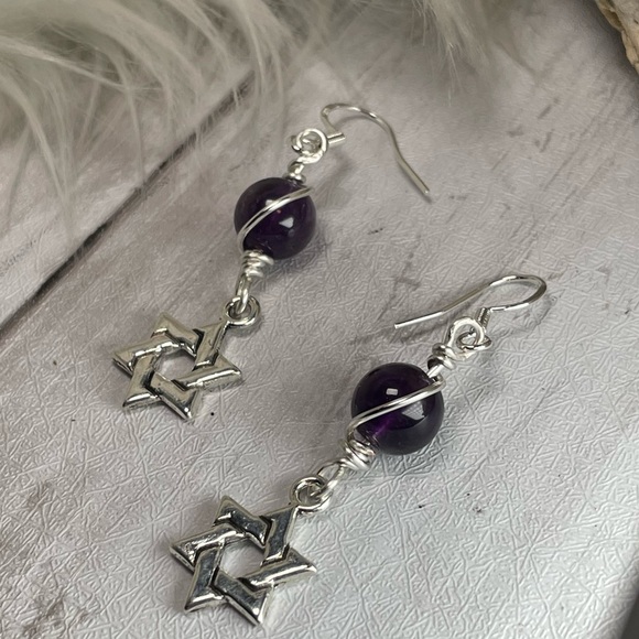 Artisan Designed Amethyst Crystals And Star Of David Silver Pl Charm Ear… - Picture 8 of 15